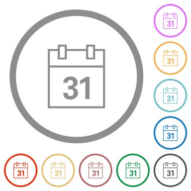 Takvim ana hatları düz renk simgeleri beyaz arkaplan üzerinde yuvarlak ana hatlar