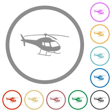 Helikopter silueti düz renk simgeleri beyaz arkaplan üzerinde yuvarlak ana hatlar