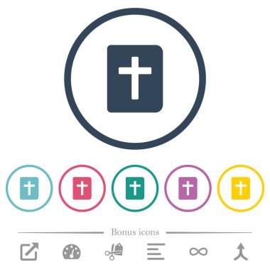 Kutsal İncil düz renkli simgeler yuvarlak hatlarda. 6 bonus simgesi dahil.