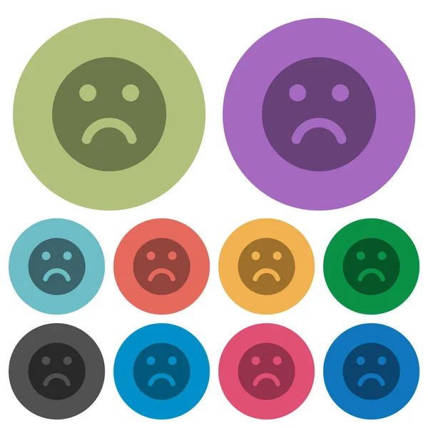 Trauriges Emoticon Solide Dunklere Flache Symbole Auf Rundem Hintergrund — Stockvektor