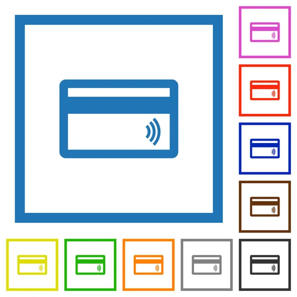 Kontaktlose Kreditkartensymbole Flachen Farben Quadratischen Rahmen Auf Weißem Hintergrund — Stockvektor