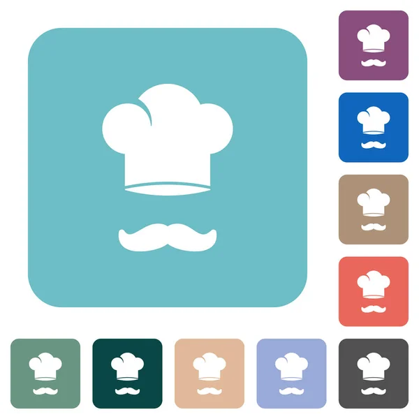 Chapeau Chef Des Icônes Plates Blanches Moustache Sur Fond Carré — Image vectorielle