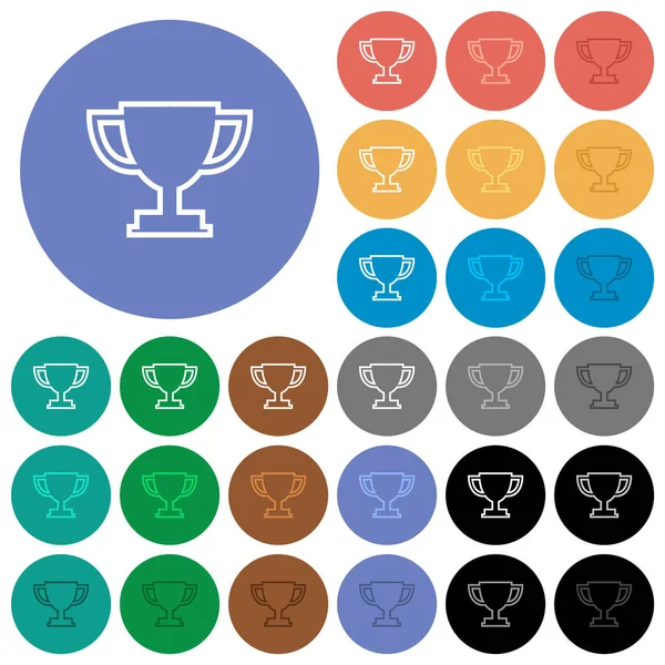 Trophy Κύπελλο Περίγραμμα Πολύχρωμα Επίπεδη Εικονίδια Στρογγυλό Φόντο Περιλαμβάνονται Λευκές — Διανυσματικό Αρχείο