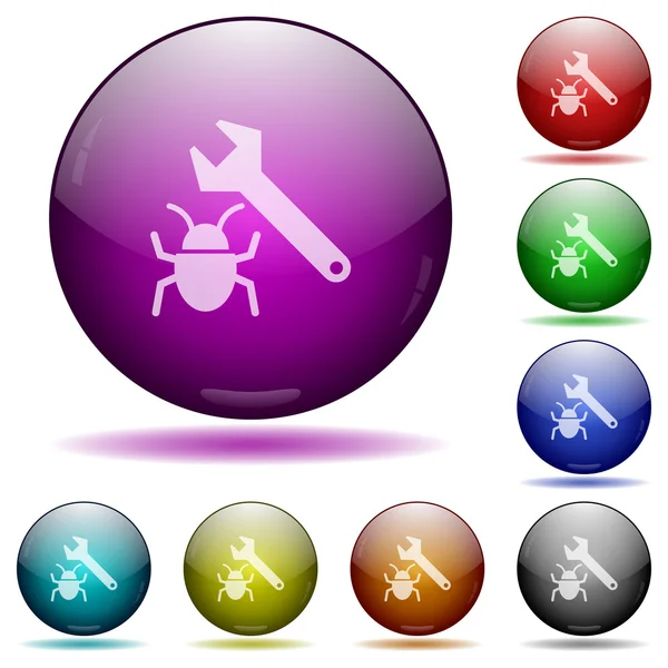 Bug fixing glass sphere buttons — Stock Vector