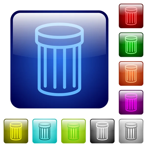 Χρώμα σκουπίδια τετραγωνικά κουμπιά — Διανυσματικό Αρχείο