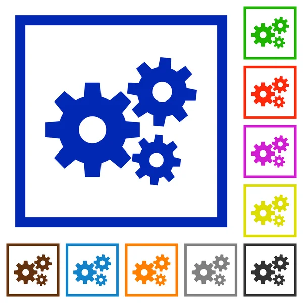 Engrenagens emolduradas ícones planos —  Vetores de Stock