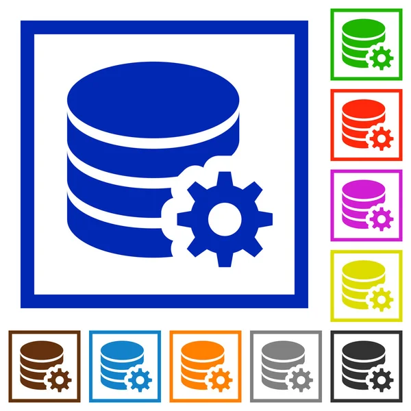 Configuration de base de données encadrées icônes plates — Image vectorielle