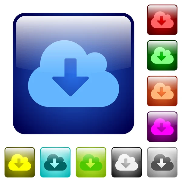 Color cloud download square buttons — Stock Vector