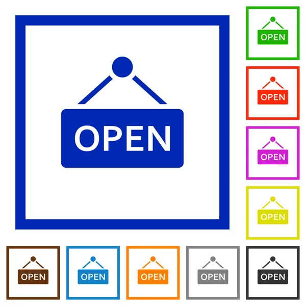 Pendaison signe ouvert encadré icônes plates — Image vectorielle