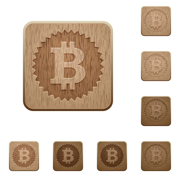 Bitcoin klistermärke trä knappar — Stock vektor