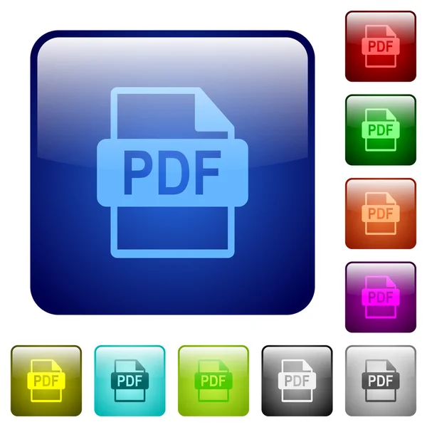 Botones cuadrados de formato de archivo PDF de color — Vector de stock