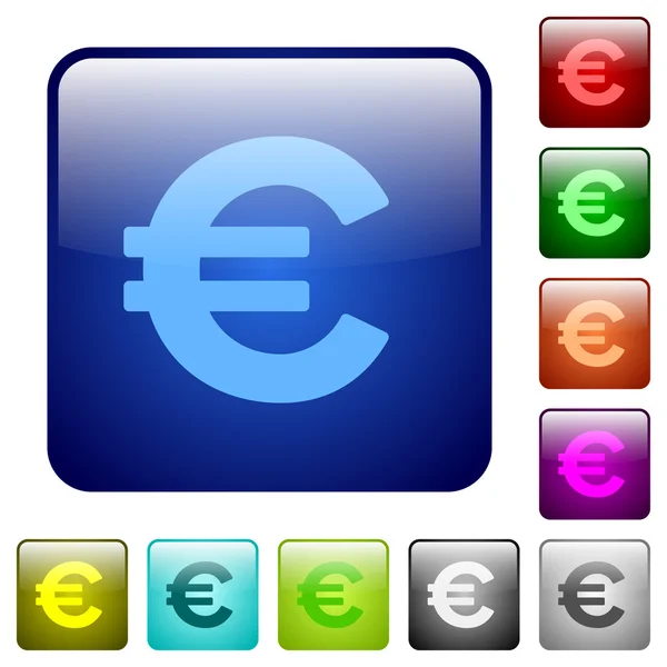Color euro signo botones cuadrados — Vector de stock