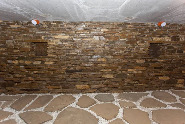 Stone Basement Rock Cement Natural Stones Added — Stock Photo, Image