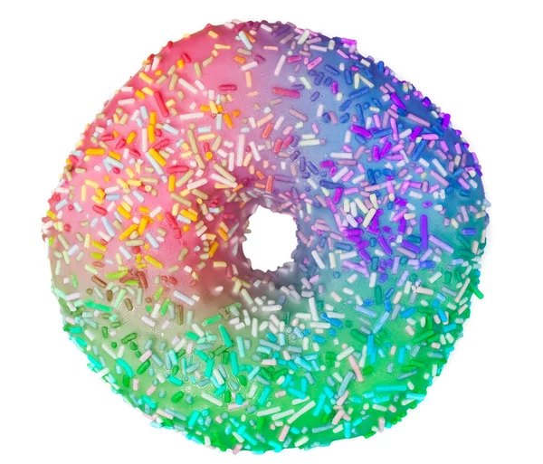 Сладкий Пончик Радужных Тонах Вкусная Еда Десерт Изолированы Белом Фоне — стоковое фото
