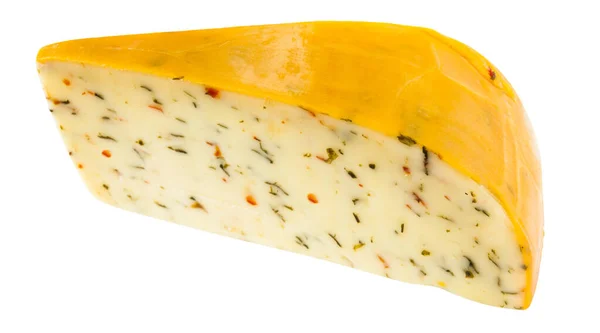 Formaggio Gouda Alle Erbe Tagliata Isolata Fondo Bianco — Foto Stock