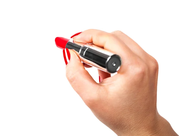 Red lipstick in hand — Stock Photo, Image