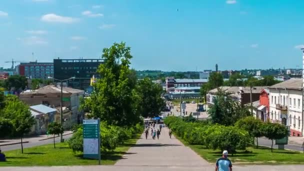 KHARKIV - JUNE 26: Time lapse view of a city street during the day, people are on the sidewalk — Stock Video
