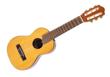Beyaz izole arkaplanda altı telli tahta gitar