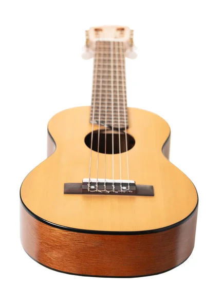 Guitarra Madera Seis Cuerdas Primer Plano Sobre Fondo Blanco Aislado —  Fotos de Stock