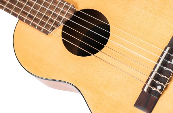 Guitarra Madera Seis Cuerdas Primer Plano Sobre Fondo Blanco —  Fotos de Stock