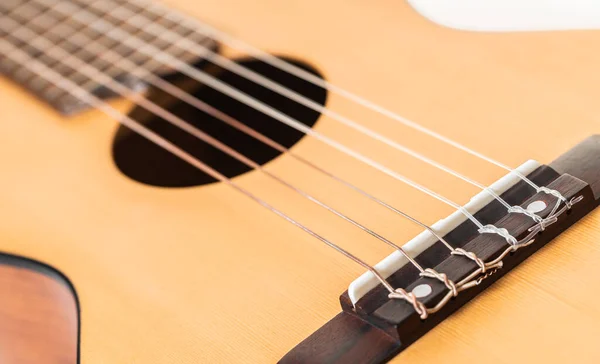 Instrumento Musical Fondo Cuerdas Guitarra Madera Primer Plano —  Fotos de Stock