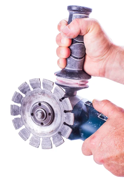 Circular saw in male hands — Stock Photo, Image