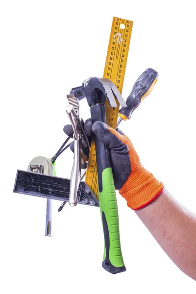 Conjunto de herramientas de trabajo en mano masculina —  Fotos de Stock