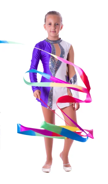 Girl gymnast with ribbon — Stock Photo, Image