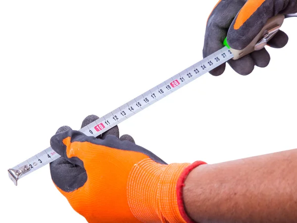 Mężczyzna ręce pracy rękawiczki zachować ruletka — Zdjęcie stockowe