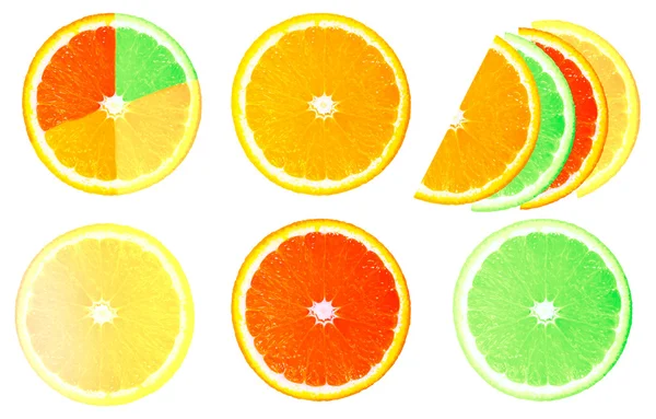Collage aus Zitronen-, Orangen- und Grapefruitscheiben — Stockfoto
