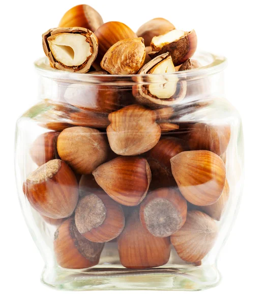 Nueces de árbol en un frasco de vidrio — Foto de Stock