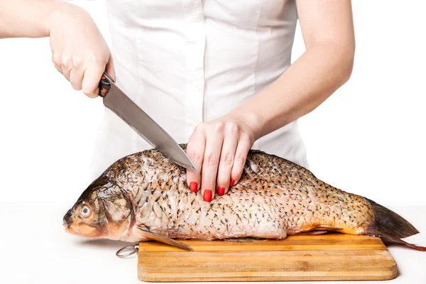 Koka skära fisk — Stockfoto