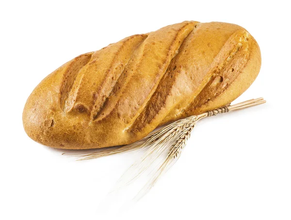 White loaf with ears of wheat — Stock Photo, Image