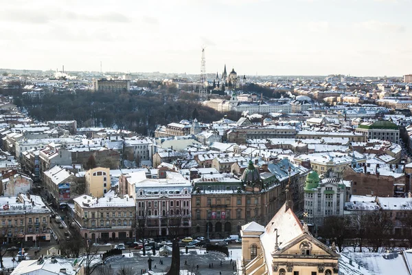 Het historische centrum van de stad van Lviv, bovenaanzicht — Stockfoto