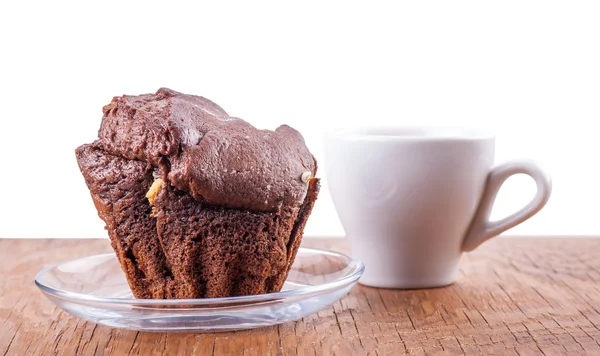 Cupcake de chocolate em um pires de vidro — Fotografia de Stock