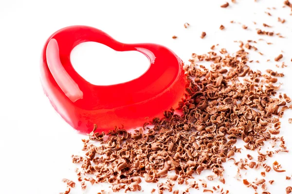 Gelatina nella forma di cuore con cioccolato grattugiato — Foto Stock