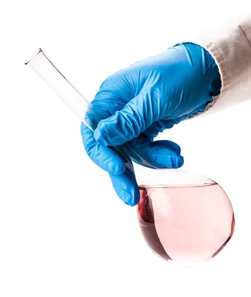 Glass flask in hand — Stock Photo, Image