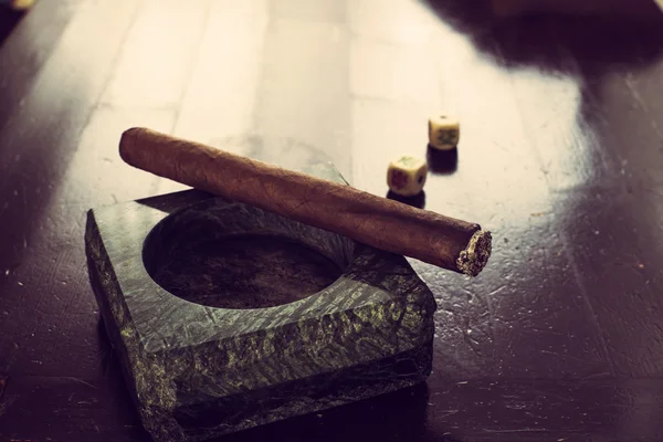 Granite ashtray with cigar — Stock Photo, Image