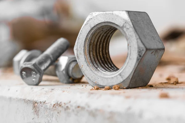 Metal nut and screw closeup — Stock Photo, Image