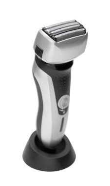 Beyaz yalıtılmış arka planda erkek traş makinesi