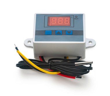 Beyaz izole arkaplanda elektrik sıcaklık denetleyici termostat