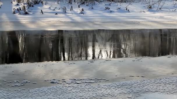 Paesaggio rurale invernale Fiume congelato — Video Stock