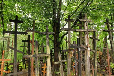 Pray crosses in orthodox sanctuary in Grabarka, Poland