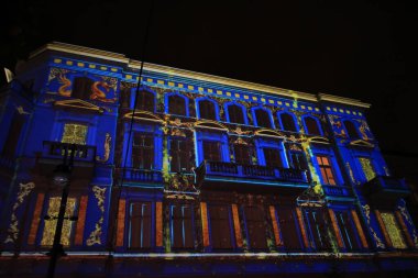 Polonya, Lodz 'da aydınlatılmış binalar