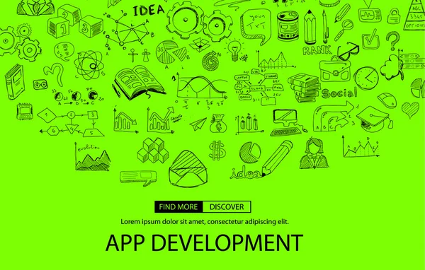 Sviluppo di app con stile di progettazione Doodle — Vettoriale Stock
