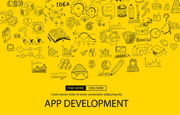 App Development with Doodle design style — 스톡 벡터