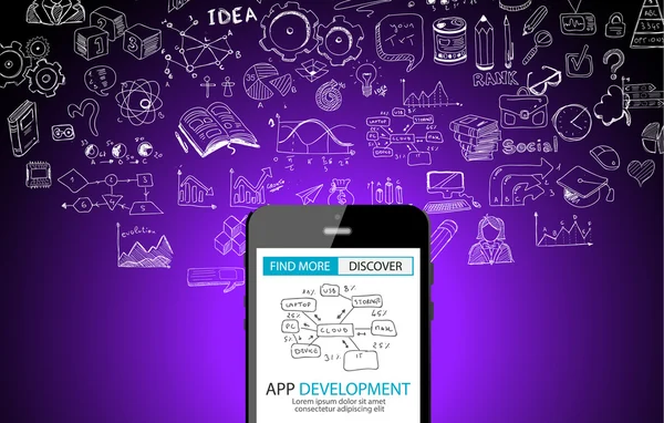 App Development with Doodle design style — ストックベクタ