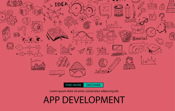 App Development with Doodle design style — Wektor stockowy