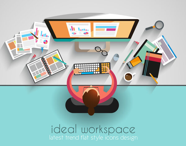 Espacio de trabajo ideal para el trabajo en equipo y el lavado de cerebro — Vector de stock