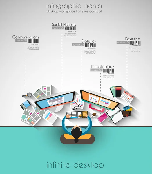 Espacio de trabajo ideal para el trabajo en equipo y el lavado de cerebro — Vector de stock